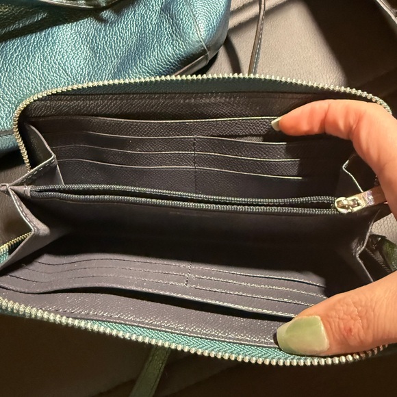 Coach F23538 Small Kelsey Satchel Metallic Dark Teal with matching wallet - Picture 3 of 7